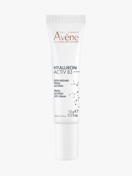 Eau Thermale Avène Hyaluron Activ B3 Triple Action Eye Cream in branded tube component on a light gray background